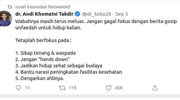 Dokter Bagikan Tips soal Corona, Novel Baswedan