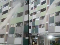 Kobaran Api dan Kepulan Asap dari Gedung Apartemen di Cakung