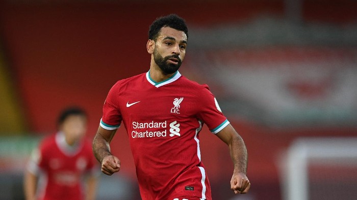 LIVERPOOL, ENGLAND - SEPTEMBER 12:  Mohamed Salah of Liverpool looks on during the Premier League match between Liverpool and Leeds United at Anfield on September 12, 2020 in Liverpool, England. (Photo by Shaun Botterill/Getty Images)