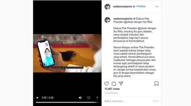 Unggahan Nadiem Makarim
