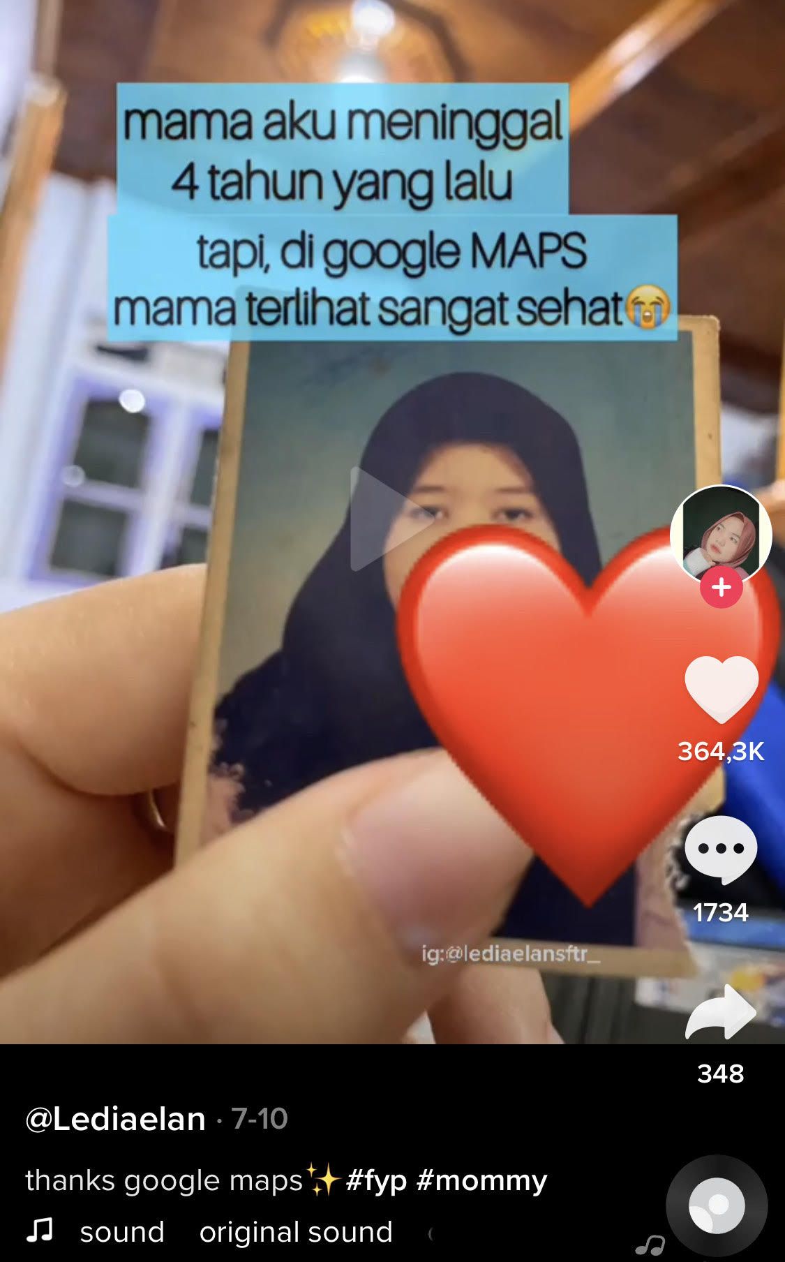 TikTok Ledian yang melihat sang ibu di Google Maps