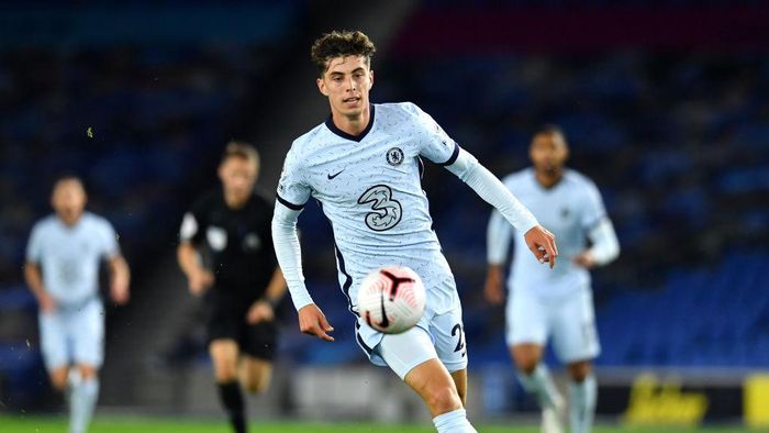 Kai Havertz BRIGHTON, ENGLAND - SEPTEMBER 14: Kai Havertz of Chelsea runs with the ball during the Premier League match between Brighton & Hove Albion and Chelsea at American Express Community Stadium on September 14, 2020 in Brighton, England. (Photo by Glyn Kirk/Pool via Getty Images