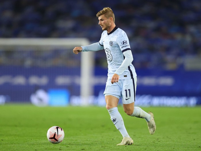 BRIGHTON, ENGLAND - SEPTEMBER 14: Timo Werner of Chelsea in action during the Premier League match between Brighton & Hove Albion and Chelsea at American Express Community Stadium on September 14, 2020 in Brighton, England. (Photo by Richard Heathcote/Getty Images)