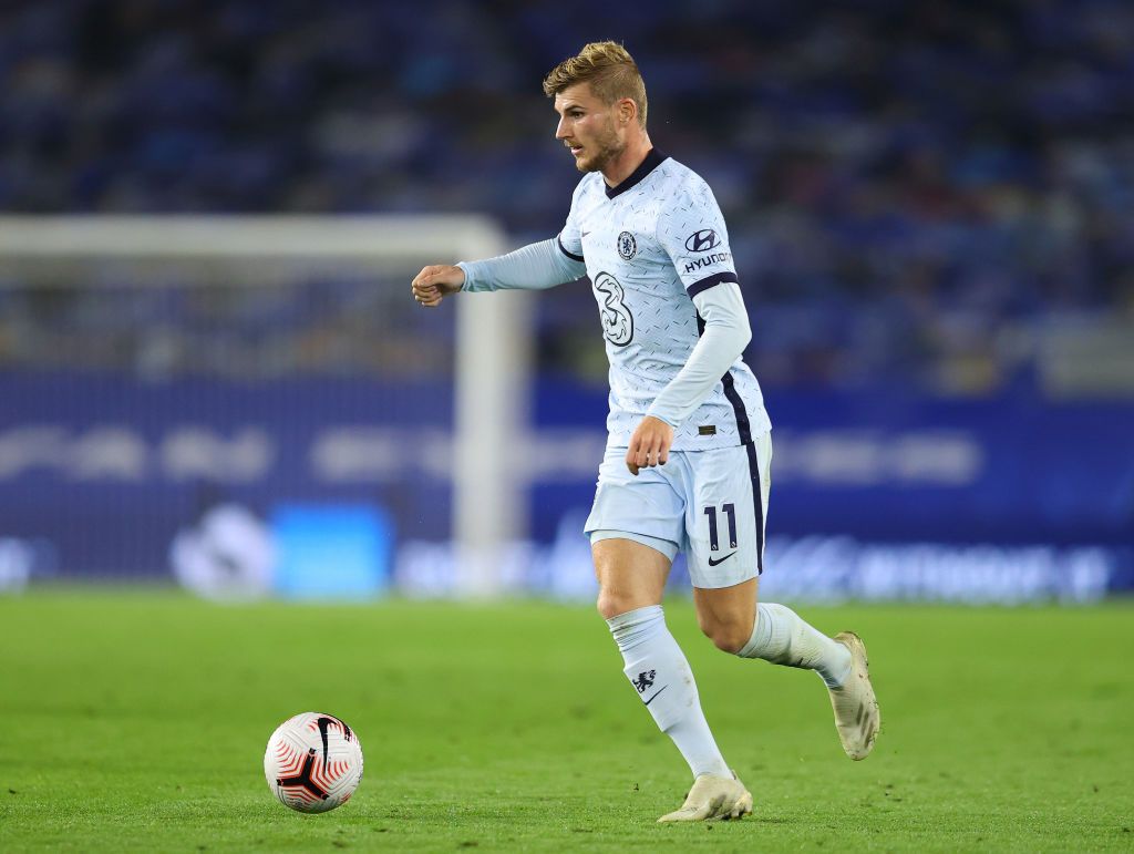 BRIGHTON, ENGLAND - SEPTEMBER 14: Timo Werner of Chelsea in action during the Premier League match between Brighton & Hove Albion and Chelsea at American Express Community Stadium on September 14, 2020 in Brighton, England. (Photo by Richard Heathcote/Getty Images)