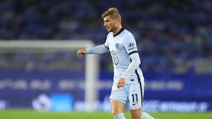 TImo Werner BRIGHTON, ENGLAND - SEPTEMBER 14: Timo Werner of Chelsea in action during the Premier League match between Brighton & Hove Albion and Chelsea at American Express Community Stadium on September 14, 2020 in Brighton, England. (Photo by Richard Heathcote/Getty Images)