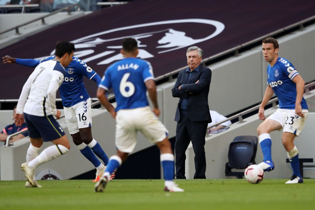 LIVERPOOL, ENGLAND - SEPTEMBER 05: Carlo Ancelotti manager of Everton gestures during the pre-season friendly match between Everton and Preston North End at Goodison Park on September 05, 2020 in Liverpool, England. (Photo by Nathan Stirk/Getty Images)