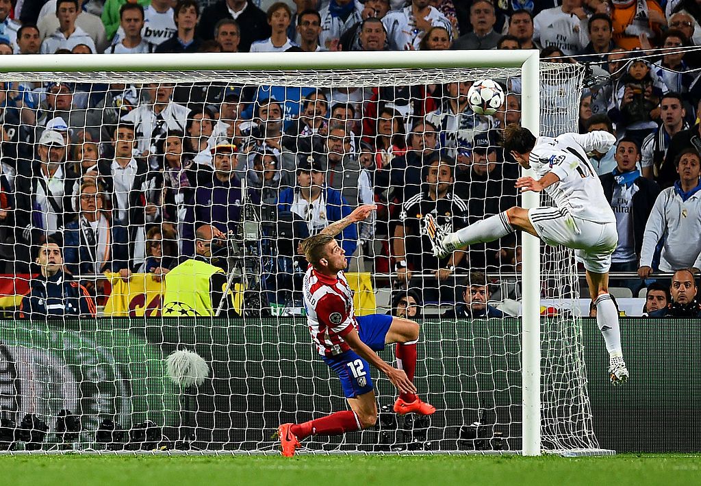 KIEV, UKRAINE - MAY 26:   Gareth Bale of Real Madrid celebrates scoring his side's second goal during the UEFA Champions League Final between Real Madrid and Liverpool at NSC Olimpiyskiy Stadium on May 26, 2018 in Kiev, Ukraine. (Photo by Michael Regan/Getty Images)