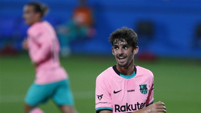 Francisco Trincao Barcelonas Francisco Trincao, gestures during the pre-season friendly soccer match between Barcelona and Girona at the Johan Cruyff Stadium in Barcelona, Spain, Wednesday, Sept. 16, 2020. (AP Photo/Joan Monfort)