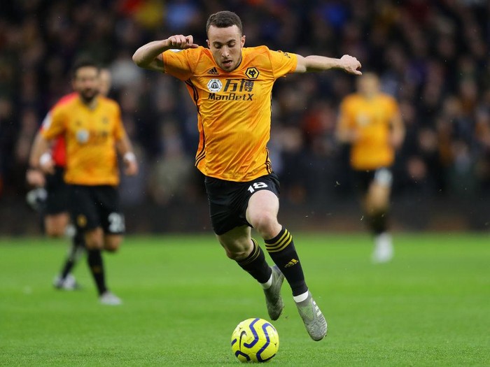 WOLVERHAMPTON, ENGLAND - DECEMBER 15: Diogo Jota of Wolves in action during the Premier League match between Wolverhampton Wanderers and Tottenham Hotspur at Molineux on December 15, 2019 in Wolverhampton, United Kingdom. (Photo by Richard Heathcote/Getty Images)