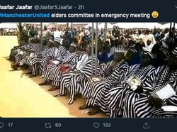 Para tetua MU langsung rapat darurat. Pakai jersey zebra! (Foto: internet/Twitter)