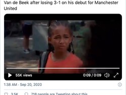 Van de Beek bikin gol debut, tapi MU malah kalah. Jadi debut tak indah. (Foto: internet/Twitter)