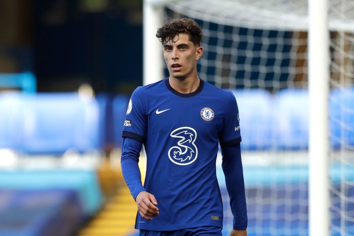 LONDON, ENGLAND - SEPTEMBER 20: Kai Havertz of Chelsea reacts during the Premier League match between Chelsea and Liverpool at Stamford Bridge on September 20, 2020 in London, England. (Photo by Matt Dunham - Pool/Getty Images)