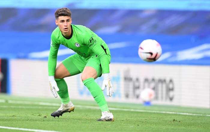 kepa arrizabalaga chelsea chelsea vs liverpool liga inggris premier league LONDON, ENGLAND - SEPTEMBER 20: Kepa Arrizabalaga of Chelsea in action during the Premier League match between Chelsea and Liverpool at Stamford Bridge on September 20, 2020 in London, England. (Photo by Michael Regan/Getty Images)
