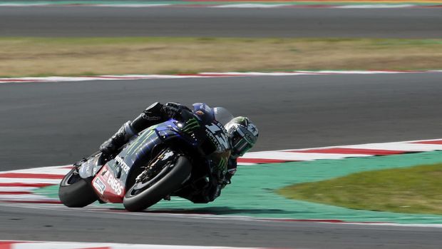 MotoGP rider Maverick Vinales of Spain steers his motorcycle during the Emilia Romagna Motorcycle Grand Prix at the Misano circuit in Misano Adriatico, Italy, Sunday, Sept. 20, 2020. (AP Photo/Antonio Calanni)