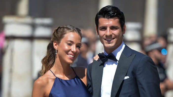 SEVILLE, SPAIN - JUNE 15: Alvaro Morata and wife Alice Campello attend the wedding of real Madrid football player Sergio Ramos and Tv presenter Pilar Rubio at Sevilles Cathedral on June 15, 2019 in Seville, Spain. (Photo by Aitor Alcalde/Getty Images)