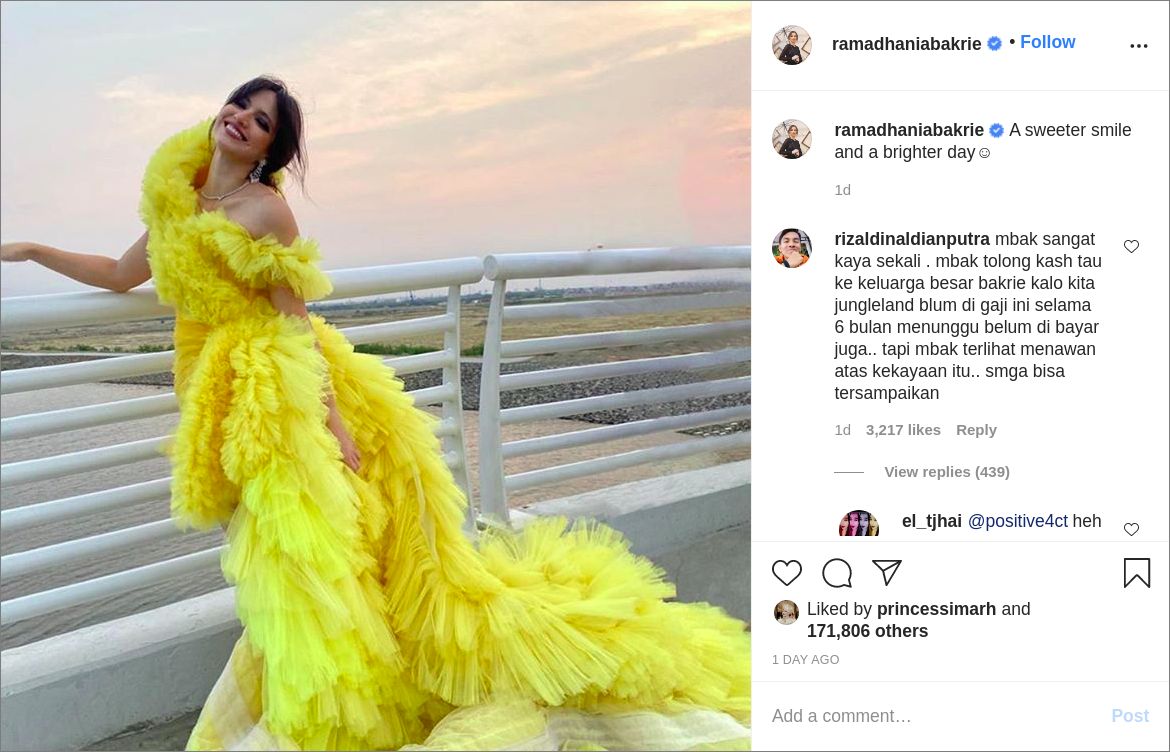Unggahan Nia Ramadhani yang dikomentari karyawan Jungle Land yang belum digaji selama 6 bulan