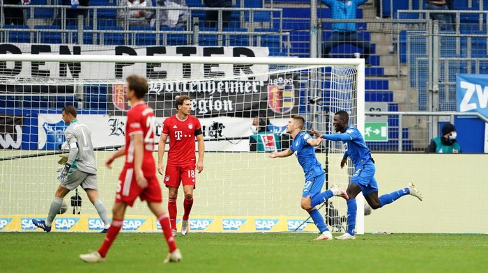 SINSHEIM, GERMANY - SEPTEMBER 27: Andrej Kramaric of TSG 1899 Hoffenheim celebrates after scoring his sides third goal during the Bundesliga match between TSG Hoffenheim and FC Bayern Muenchen at PreZero-Arena on September 27, 2020 in Sinsheim, Germany. A limited number of fans have been let into the stadium as COVID-19 precautions ease in Germany. (Photo by Christian Kaspar-Bartke/Getty Images)