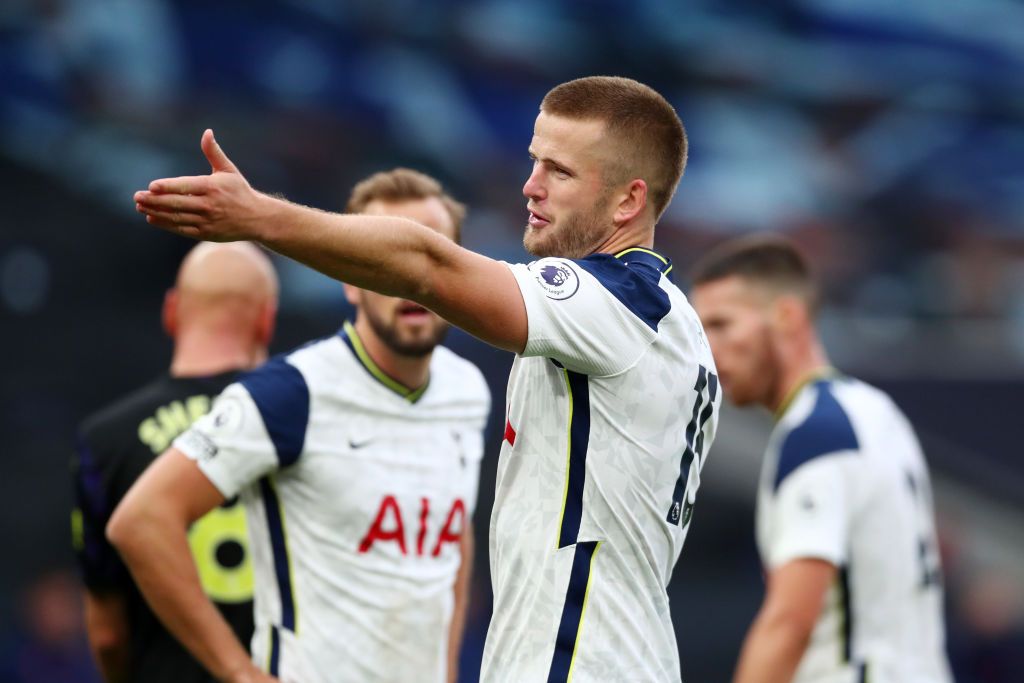 LONDON, ENGLAND - SEPTEMBER 27: Eric Dier of Tottenham Hotspur reacts during the Premier League match between Tottenham Hotspur and Newcastle United at Tottenham Hotspur Stadium on September 27, 2020 in London, England. Sporting stadiums around the UK remain under strict restrictions due to the Coronavirus Pandemic as Government social distancing laws prohibit fans inside venues resulting in games being played behind closed doors. (Photo by Clive Rose/Getty Images)