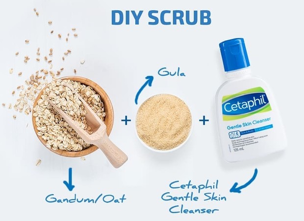 DIY facial scrub menggunakan Cetaphil Gentle Skin Cleanser