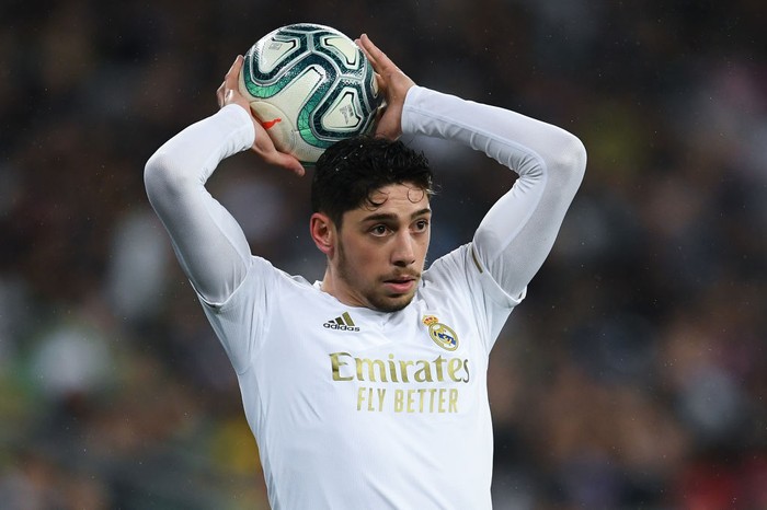 MADRID, SPAIN - MARCH 01: Federico Valverde of Real Madrid CF looks on during the Liga match between Real Madrid CF and FC Barcelona at Estadio Santiago Bernabeu on March 01, 2020 in Madrid, Spain. (Photo by David Ramos/Getty Images)