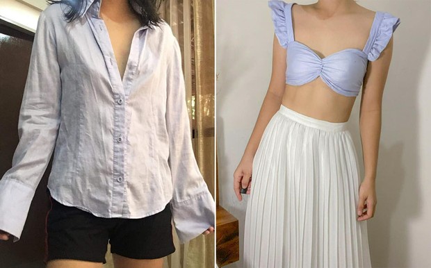 Blue Shirt Fabric to Flirty Cropped Top/preview.ph kamu juga bisa menikmati musim panas di pantai dengan outfit flirty cropped top yang dikombinasikan denga rok berwarna putih