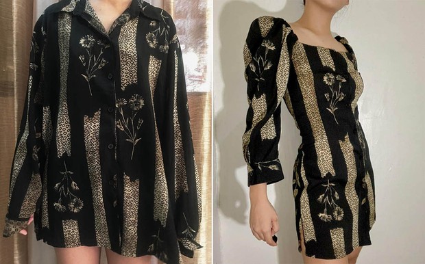 Floral Printed Shirt to Puff Sleeved Mini Dress/preview.ph Kemeja lainnya yang ada di lemari pakaian kamu bisa banget ditransformasi menjadi puff sleeved mini dress.