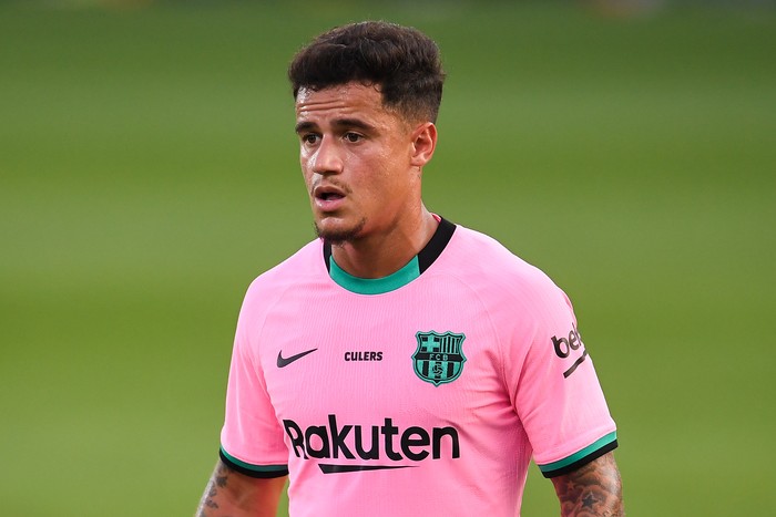 BARCELONA, SPAIN - SEPTEMBER 16: Philippe Coutinho of FC Barcelona looks on during the during the pre-season friendly match between FC Barcelona and Girona at Estadi Johan Cruyff on September 16, 2020 in Barcelona, Spain. (Photo by David Ramos/Getty Images)