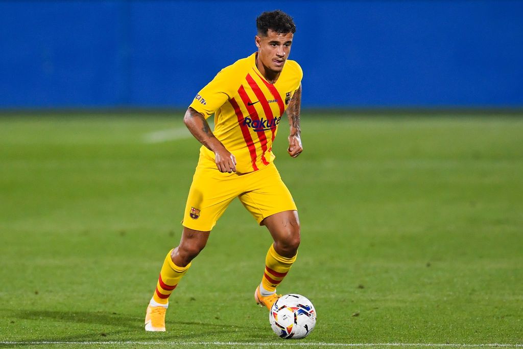 BARCELONA, SPAIN - SEPTEMBER 12: Philippe Coutinho of FC Barcelona runs with the ball during the during the pre-season friendly match between FC Barcelona and Gimnastic de Tarragona at Estadi Johan Cruyff on September 12, 2020 in Barcelona, Spain. (Photo by David Ramos/Getty Images)
