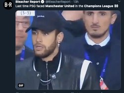 Di sisi lain, PSG pun kena ledek. Salah satunya lewat meme reaksi wajah Neymar, bintang PSG, saat MU bangkit dan mengalahkan timnya beberapa musim lalu. (Foto: internet/Twitter)