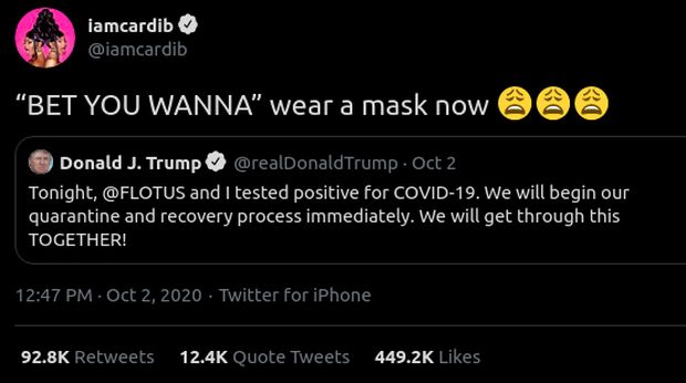 Donald Trump Positif Covid-19, Cardi B Sindir Pakai Lagu Duetnya dengan BLACKPINK