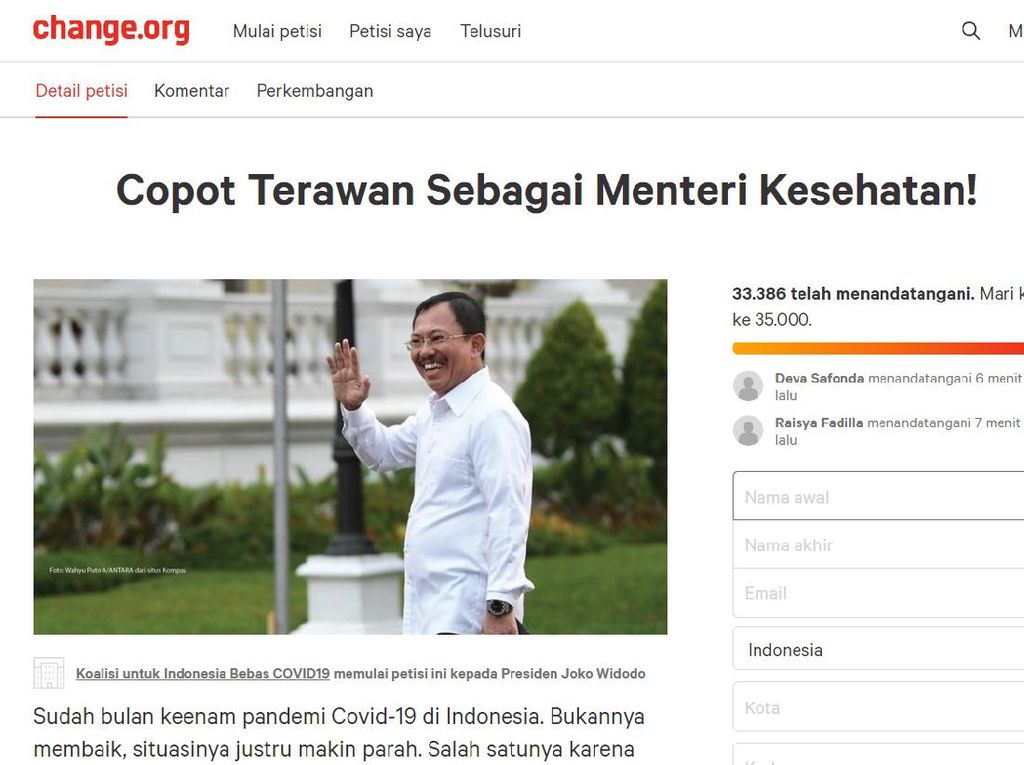 Dalam 24 Jam, Petisi Online Minta Terawan Dicopot Jadi 33 Ribu Orang