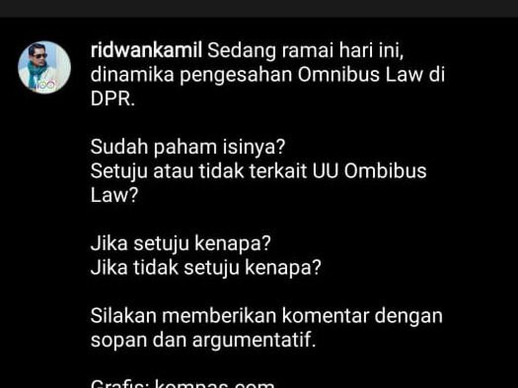 Ridwan Kamil Polling Omnibus Law di IG, Annisa Yudhoyono: Sehat Kang?