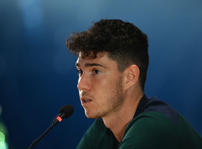 FLORENCE, ITALY - SEPTEMBER 01:  Alessandro Bastoni of Italy speaks with the media during a press conference at Centro Tecnico Federale di Coverciano on September 1, 2020 in Florence, Italy.  (Photo by Claudio Villa/Getty Images)