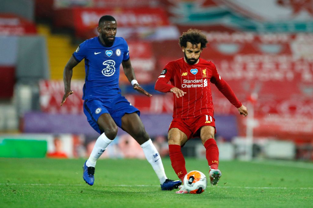 LONDON, ENGLAND - JULY 14: Antonio Rudiger of Chelsea on the ball during the Premier League match between Chelsea FC and Norwich City at Stamford Bridge on July 14, 2020 in London, England. Football Stadiums around Europe remain empty due to the Coronavirus Pandemic as Government social distancing laws prohibit fans inside venues resulting in all fixtures being played behind closed doors. (Photo by Richard Heathcote/Getty Images)