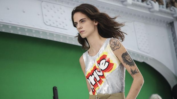 A model wears a creation for the Louis Vuitton Spring-Summer 2021 fashion collection, Tuesday, Oct. 6, 2020, during Paris fashion week. (Photo by Vianney Le Caer/Invision/AP)