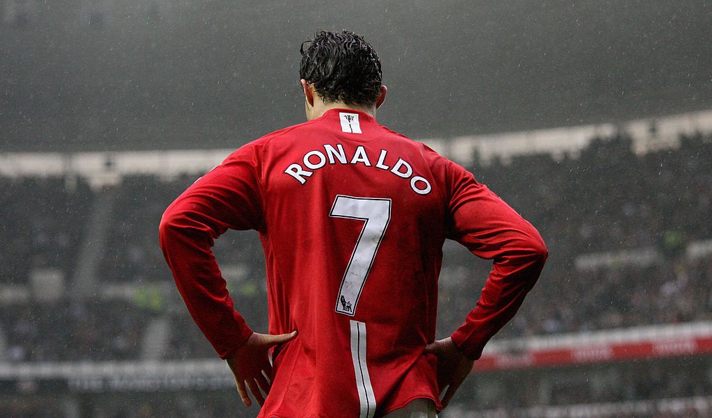 DERBY, UNITED KINGDOM - MARCH 15:  Christano Ronaldo of Manchester during the Barclays Premier League match between Derby County and Manchester United at Pride Park on March 15, 2008 in Derby, England.  (Photo by Ross Kinnaird/Getty Images)