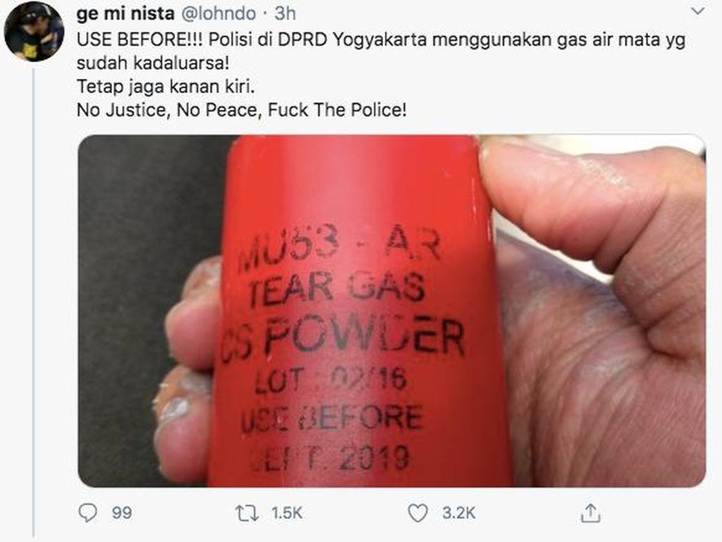 Viral Polisi Yogya Pakai Gas Air Mata Kedaluwarsa, Polda DIY Bantah