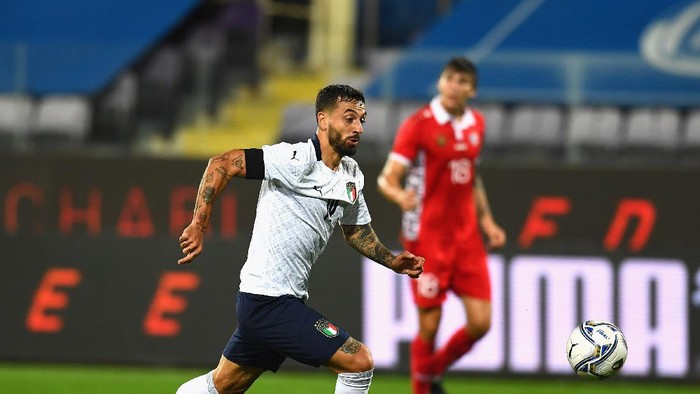 FLORENCE, ITALY - OCTOBER 07:  Francesco Caputo of Italy in action during the international friendly match between Italy and Moldova at Artemio Franchi on October 7, 2020 in Florence, Italy.  (Photo by Claudio Villa/Getty Images)