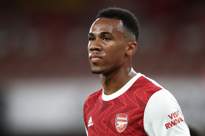 LONDON, ENGLAND - SEPTEMBER 19: Gabriel Magalhaes of Arsenal during the Premier League match between Arsenal and West Ham United at Emirates Stadium on September 19, 2020 in London, England. (Photo by Julian Finney/Getty Images)