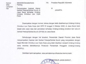 Ini Isi Surat Ridwan Kamil ke Jokowi soal Buruh Tolak Omnibus Law