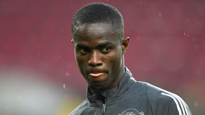 COLOGNE, GERMANY - AUGUST 09: Eric Bailly of Manchester United looks on during a training session ahead of their UEFA Europa League Quarter Final match against FC Kobenhavn at RheinEnergieStadion on August 09, 2020 in Cologne, Germany. (Photo by Sascha Steinbach/Pool via Getty Images)