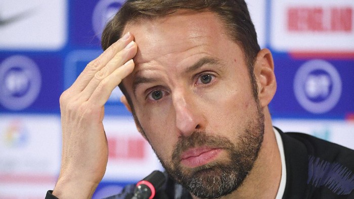 PRISTINA, KOSOVO - NOVEMBER 16: England manager Gareth Southgate speaks to the press during the England press conference on November 16, 2019 in Pristina, Kosovo. (Photo by Michael Regan/Getty Images)