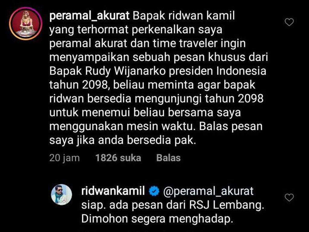 Canda Ridwan Kamil ke Peramal Akurat yang Ajak Bertemu Presiden RI 2098 Canda Ridwan Kamil ke Peramal Akurat yang Ajak Bertemu Presiden RI 2098