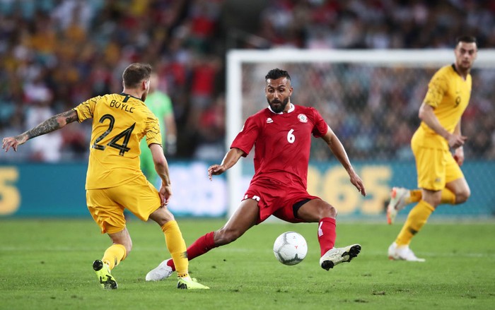 SYDNEY, AUSTRALIA - NOVEMBER 20: Joan Oumari of Lebanon defends during the International Friendly Match between the Australian Socceroos and Lebanon at ANZ Stadium on November 20, 2018 in Sydney, Australia. (Photo by Matt King/Getty Images)