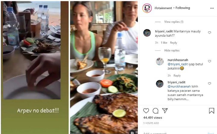 Tangkapan layar unggahan Pevita Pearch dengan pria yang disebut mantan kekasih Maudy Ayunda.