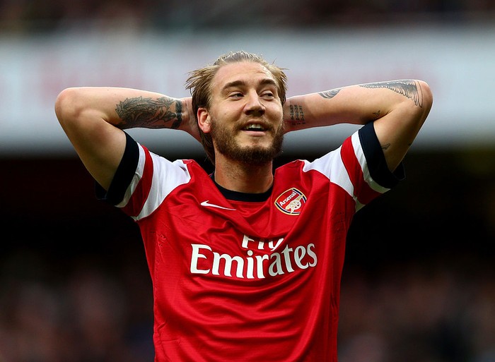 LONDON, ENGLAND - OCTOBER 19:  Nicklas Bendtner of Arsenal reacts during the Barclays Premier League match between Arsenal and Norwich City at Emirates Stadium on October 19, 2013 in London, England.  (Photo by Paul Gilham/Getty Images)