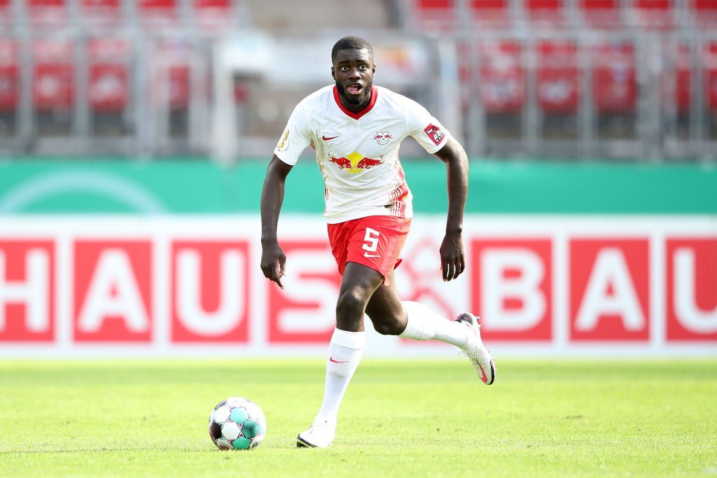 NUREMBERG, GERMANY - SEPTEMBER 12: Dayot Upamecano of Leipzig runs with the ball during the DFB Cup first round match between 1. FC Nürnberg and RB Leipzig at Max-Morlock-Stadion on September 12, 2020 in Nuremberg, Germany. (Photo by Alexander Hassenstein/Getty Images)