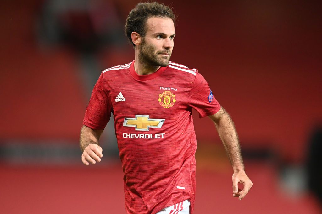 MANCHESTER, ENGLAND - AUGUST 05: Juan Mata of Manchester United in action during the UEFA Europa League round of 16 second leg match between Manchester United and LASK at Old Trafford on August 05, 2020 in Manchester, England. (Photo by Michael Regan/Getty Images)