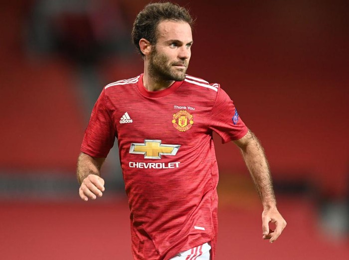 MANCHESTER, ENGLAND - AUGUST 05: Juan Mata of Manchester United in action during the UEFA Europa League round of 16 second leg match between Manchester United and LASK at Old Trafford on August 05, 2020 in Manchester, England. (Photo by Michael Regan/Getty Images)