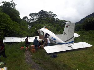 Pesawat Tariku Tergelincir Saat Mendarat di Paniai, Tabrak Semak-semak Pesawat Tariku Tergelincir Saat Mendarat di Paniai, Tabrak Semak-semak